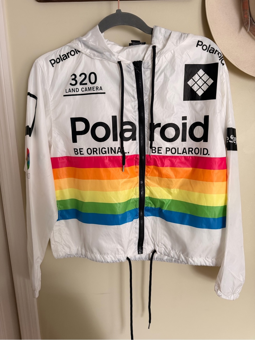 Polaroid White Jacket with Multicolor Diamond Logo